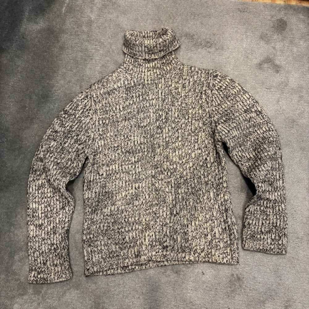 Workwear Vintage Look Mens 100% Wool Chunky Knit Turtleneck Sweater